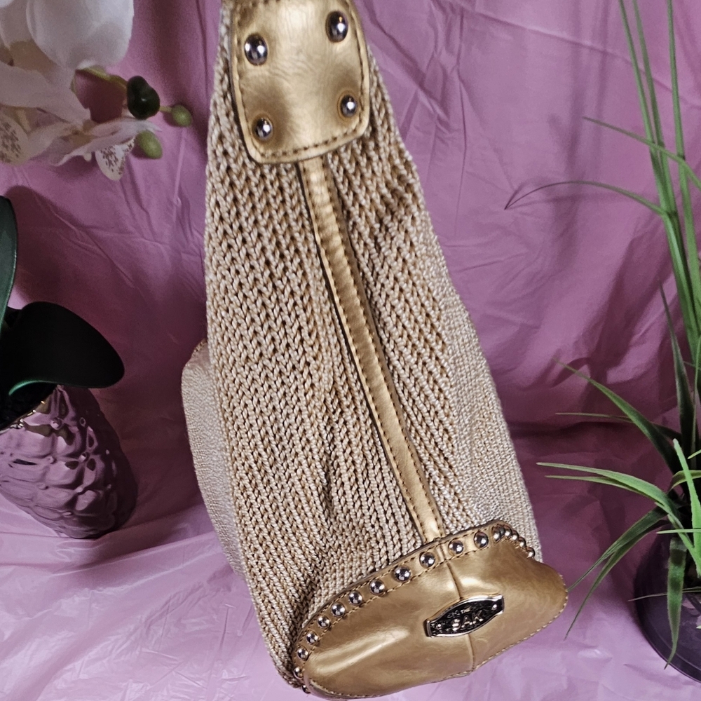 SAK Purse In Gold With Leather And Stud Trim